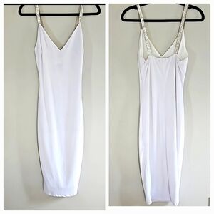 Day & Night Women's White Slip Midi Dress with Rhinestones Straps Size S…